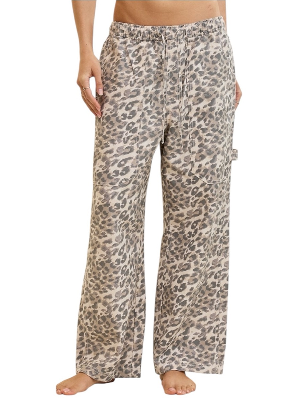 Aerie Workwear Pant Women's Size XL Leopard Print Wide Leg Elastic Waist Pull On
